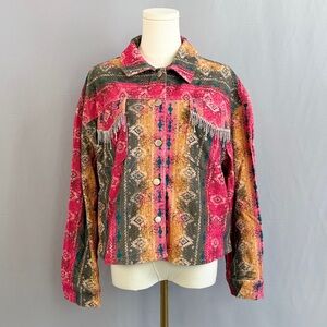 Eye-catching statement jacket with a bold Southwestern-inspired patterns